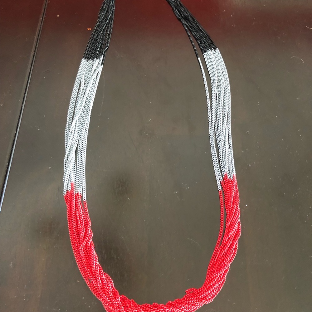 Black/gray/red long necklace